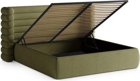 Pat matrimonial verde tapițat cu spațiu de depozitare cu somieră 160x200 cm Mount – Micadoni