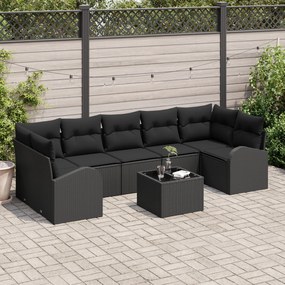 vidaXL Set de canapea de grădină cu 8 piese și perne, ratan polimer negru
