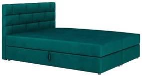 Pat matrimonial Boxspring 160x200 cm Waller (verde închis) (cu somieră și saltea). 1007730