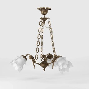 Candelabru 3 brate din alama cu abajur din sticla Putti