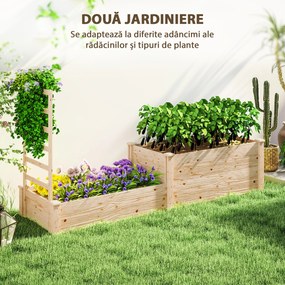 Outsunny Pat Înălțat pentru Grădină cu Grilaj, Bază Deschisă și 2 Despărțitoare, 222x63x132 cm, Lemn Natural | Aosom Romania