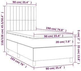 Pat box spring cu saltea, gri inchis, 90x190 cm, catifea Morke gra, 90 x 190 cm, Benzi verticale