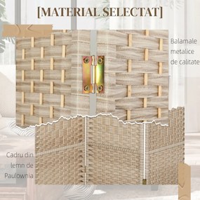 HOMCOM Paravan Interior cu 3 Panouri Pliabil, 135x180 cm, Separatoare Împletit din PP și Lemn de Pin, Stejar | Aosom Romania