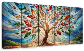 Tablou 5-piese cu arborele vieții în vitralii colorate