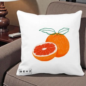 Perna Decorativa Grepfrut Citrus, 40x40 cm, Alba Mata, Husa Detasabila, Perna Inclusa, BEKZ®