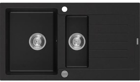 Mexen Matias Chiuvetă de granit de 1,5 compartiment cu picurător mic 900 x 505 mm, Neagră - 6502901505-77