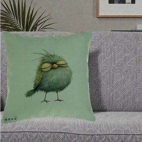 Perna Decorativa Pasare Teal Adormita cu Ochi Galbeni, 40x40 cm, Verde, Husa Detasabila, Perna Inclusa, BEKZ®