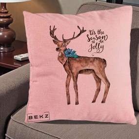 Perna Decorativa Ren Tis the Season to be Jolly, 40x40 cm, Roz, Husa Detasabila, Perna Inclusa, BEKZ®