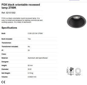Spot LED dimabil / incastrabil / orientabil pentru tavan / plafon FOX negru 5W