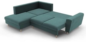 Colțar petrol extensibil, cu spațiu de depozitare cu tapițerie din catifea (cu colț pe partea stângă-în formă de ”L”) Kyoto – Cosmopolitan Design