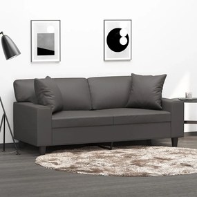 3153062 vidaXL Canapea cu 2 locuri, perne&pernuțe gri 140 cm piele ecologică