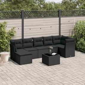 3217975 vidaXL Set mobilier de grădină cu perne, 8 piese, negru, poliratan