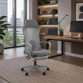 Scaun ergonomic SYYT 9512 gri, spătar rabatabil și suport picioare