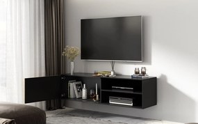 Comodă TV lemn masiv Suspendată Sia Negru, 150 × 40 × 40 cm