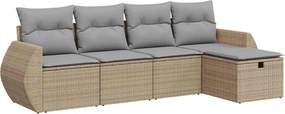 vidaXL Set canapele de grădină cu perne, 5 piese, bej, poliratan