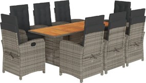 vidaXL Set mobilier grădină cu perne, 9 piese, gri, poliratan