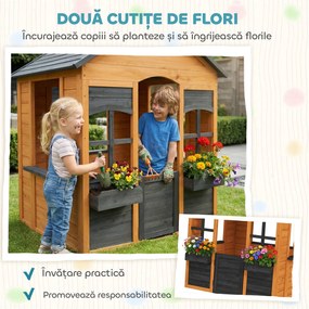 AIYAPLAY Căsuță din Lemn Copii cu Jardiniere, pentru Joacă Exterior/Interior, Vârsta 3-8, Maro | Aosom Romania