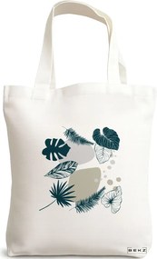 Sacosa de Panza pentru Cumparaturi, Geanta Tote, model Design Botanic, 38x34.5 cm, Alba, BEKZ®