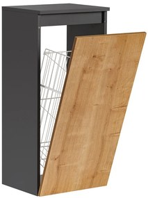 Dulap baie suspendat Monako grey oak 40x87 cm cu cos de rufe, gri cu stejar