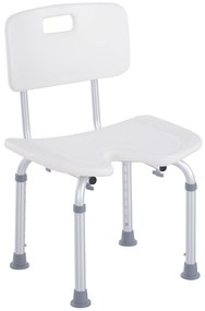 HOMCOM Scaun de Duș Reglabil pe 8 Nivele cu Orificii de Drenaj și Șezut în Formă de U, 48x42x71-83,5 cm, Alb | Aosom Romania