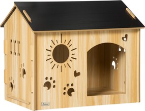 PawHut Cușcă pentru Câini, din Lemn și Deschideri în Formă de Lăbuță, Inimă și Os, Culcuș, Stejar | Aosom Romania