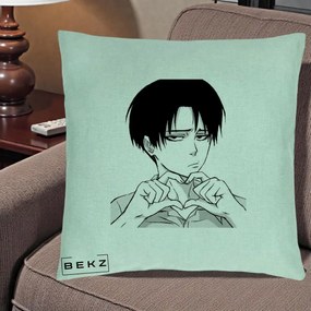 Perna Personalizata Levi Ackerman Inima, 40x40 cm, Verde Menta, Husa Detasabila, Perna Inclusa, BEKZ®