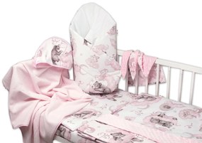 set comod de 6 piese cu cadou pentru bebeluși Baby Nellys, 120x90 Animale pe nor, roz 135x100