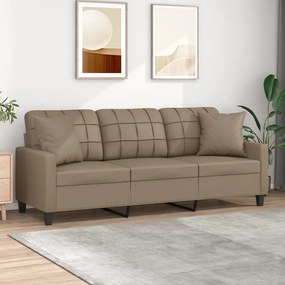 vidaXL Canapea cu 3 locuri cu pernuțe, cappuccino, 180 cm, piele eco.