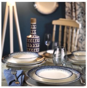 Set de veselă 24 buc alb/albastru/porțelan