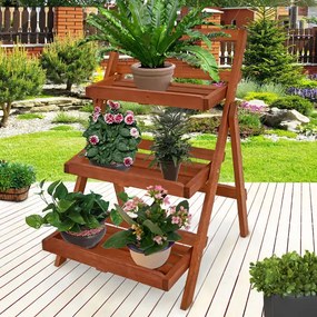 Suport flori pliabil din lemn de salcâm 79 × 56 × 59 cm - 3 rafturi