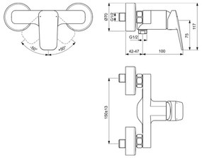 Baterie dus Ideal Standard Ceraplan monocomanda negru mat