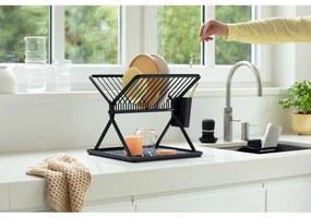 Scurgător de vase gri închis cu două nivele din metal 37x33 cm – Brabantia