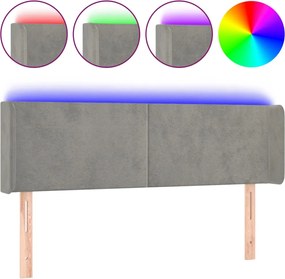 vidaXL Tăblie de pat cu LED, gri deschis, 147x16x78/88 cm, catifea
