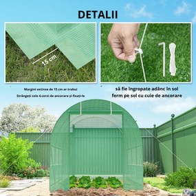 Outsunny Seră de Grădină cu Ferestre, Ușă și Acoperiș Rotunjit din PE și Fier, 3.5x2x2 m, Verde | Aosom Romania