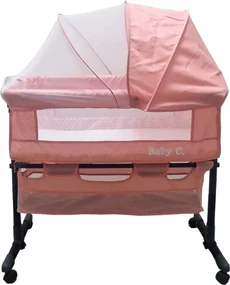 Patut copii transformabil in balansoar bebe Baby Care™ Co-Sleeper, Cu plasa insecte si cosulet depozitare, Design modern, 4 roti cu frana, Dimensiuni