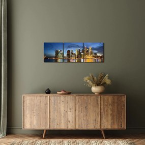 Tablou cu orașul nocturn (cu ceas) (90x30 cm)