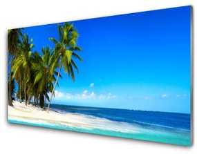 Panou sticla bucatarie Palm Trees Sea Beach Peisaj Alb Verde Albastru