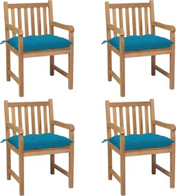 vidaXL Scaune de grădină cu perne albastru deschis, 4 buc., lemn tec