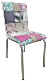 SCAUN MULTICOLOR, MODEL PATCHWORK, SEZUT TAPITAT PIELE ECOLOGICA, CADRU METALIC, CB026