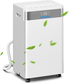 HOMCOM Dezumidificator, rezervor 4,5 L, temporizator 24 de ore, afișaj LED, plastic, alb | Aosom Romania