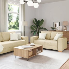 vidaXL Set canapea, 3 piese, perne crem, textil