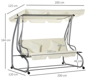 Outsunny Balansoar de Grădină Convertibil în Pat, Balansoar pentru 3 Persoane cu Acoperiș Reglabil și 2 Suporturi pentru Pahare, 200x120x164 cm, Crem