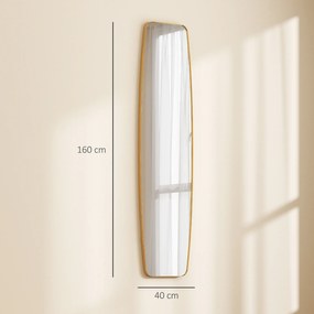 HOMCOM Oglindă mare de perete ovală 160 x 40 cm, oglindă suspendată modernă, cadru din metal și lemn, gata de agățat, auriu | Aosom Romania