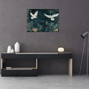 Tablou pe sticlă - Două porumbei (70x50 cm)