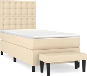 vidaXL Pat box spring cu saltea, crem, 90x200 cm, textil