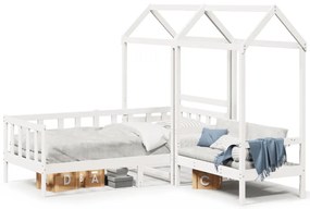 vidaXL Set pat de zi/bancă cu acoperiș alb 80x200 cm lemn masiv de pin