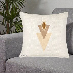 Perna Decorativa Boho Sun cu Triunghiuri Bej si Oval Solar, 40x40 cm, Crem Reliefat, Husa Detasabila, Perna Inclusa, BEKZ®