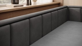 Canapea extensibila brat dreapta 3 locuri, ELTAP, Fulgeo, 214x82x77 cm, lemn/catifea din poliester, gri inchis