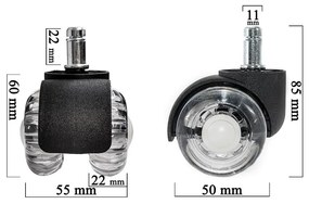 Role duble transparente din silicon pentru scaun de birou