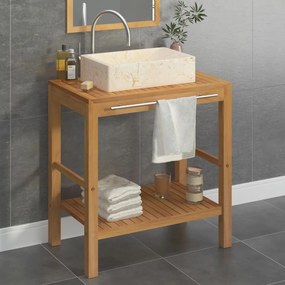 Masuta toaleta, lemn masiv de tec, cu chiuveta marmura, crem Crem, 74 x 45 x 75 cm